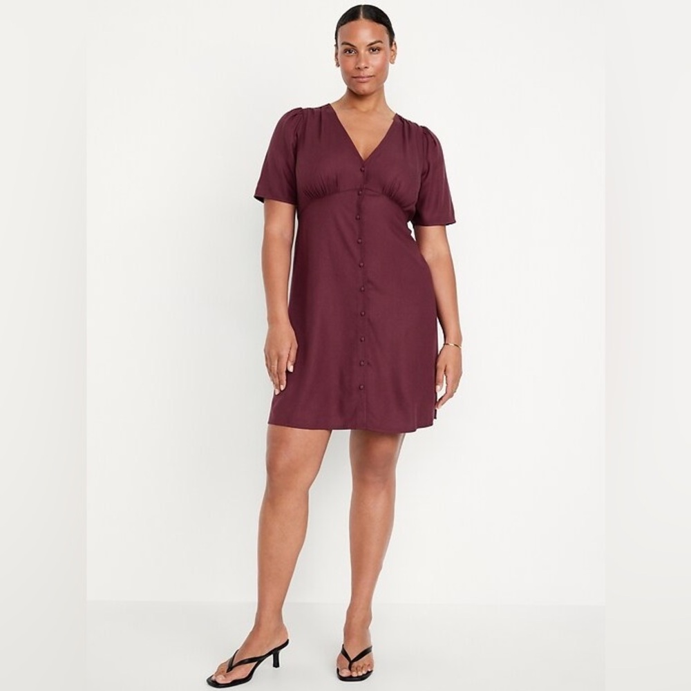 NWT Burgundy Button-Down Crepe Mini Dress